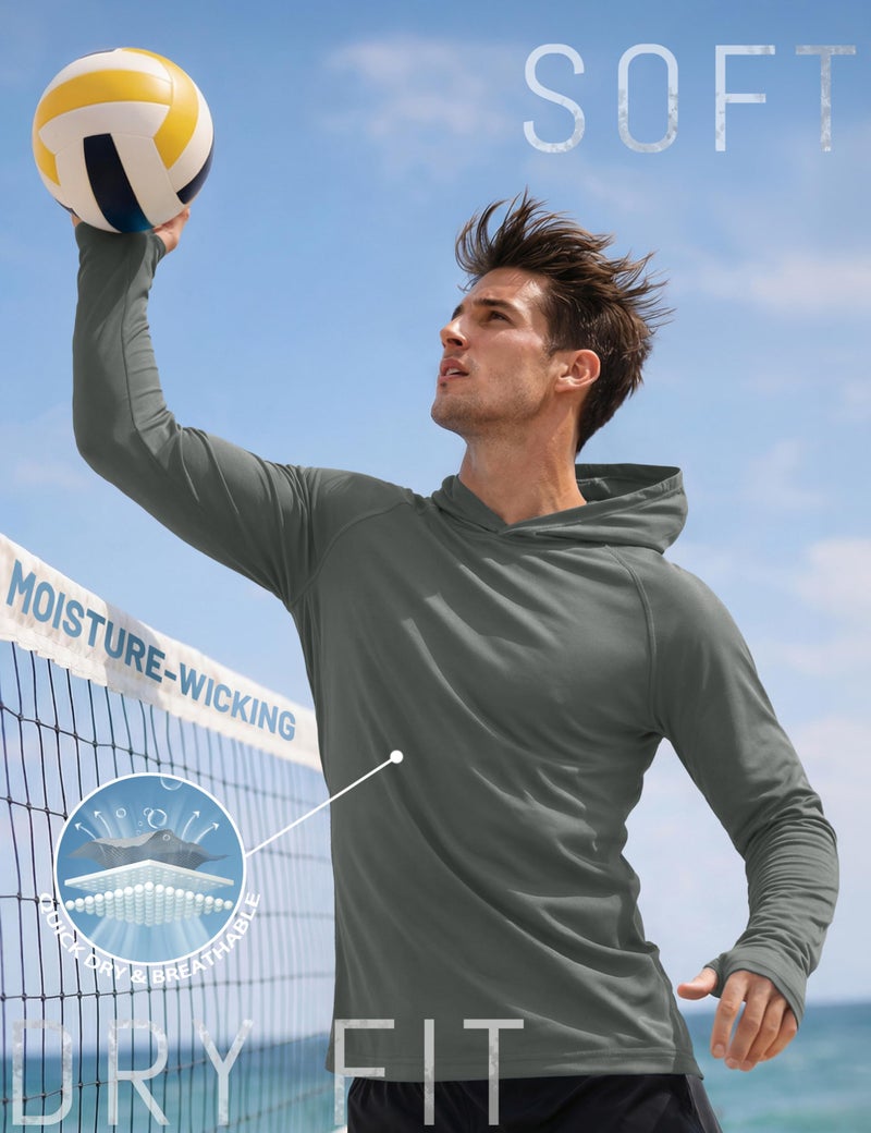 KEFITEVD Men Swim Shirt Sun UV Protection Long Sleeve Quick Dry Water Beach Rash Guard Workout Gym Hoodie Dark Gray S - Image 4